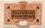 Banknote Karlsruhe , 5 Mark Schein in kfr. E , Geiger 263.01 , 16.10.1918 , Baden Großnotgeld