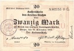 Banknote Kreis Stuhm , 20 Mark Schein in kfr. Geiger 514.03 von 1918 , Westpreussen Großnotgeld