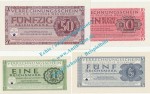 Banknoten , 4 Scheine in kfr. DWM-8-11, Ros.511-14, M.38-41, deutsche Wehrmacht - 3. Reich