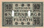 Banknote Nürnberg und Fürth , 10 Mark Schein in kfr.E Geiger 388.02 , von 1918 , Bayern Großnotgeld