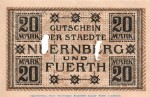 Banknote Nürnberg und Fürth , 20 Mark Schein in kfr.E Geiger 388.03 , von 1918 , Bayern Großnotgeld