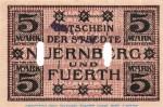 Banknote Nürnberg und Fürth , 5 Mark Schein in kfr.E Geiger 388.01 , von 1918 , Bayern Großnotgeld