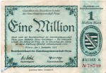 Banknote Pirna , 1 Million Mark Schein in gbr. Keller 4322.a , 01.09.1923 , Sachsen Großnotgeld Inflation