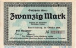 Banknote Quedlinburg , 20 Mark Schein in kfr. Geiger 430.03.a , Oktober 1918 , Provinz Sachsen Großnotgeld