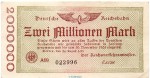 Banknote Reichsbahn , 2 Millionen Mark Schein in gbr. RVM-2 , S.1012 , von 1923 , deutsche Reichsbahn - Inflation