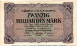 Banknote Sachsen , 20 Milliarden Mark SAX-22, Ros.760, S.966 in f-kfr , 1923 Länderbanknote