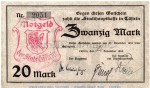 Banknote Stadt Cüstrin , 20 Mark Schein in f-kfr. Geiger 087.05 , 24.11.1918 , Brandenburg Großnotgeld