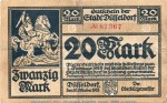 Banknote Stadt Düsseldorf , 20 Mark Schein in gbr. Geiger 114.32.b von 1918 , Rheinland Großnotgeld