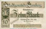 Banknote Stadt Hornberg , 10 Mark Schein in kfr.E Geiger 243.04.b , von 1918 , Baden Großnotgeld