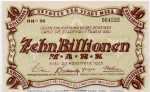 Banknote Stadt Kiel , 10 Billionen Mark Schein in kfr. Keller 2614.x  von 1923 , Schleswig Holstein Inflation