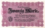 Banknote Stadt Remscheid , 20 Mark Schein in gbr. Geiger 443.02.c von 1918 , Rheinland Großnotgeld