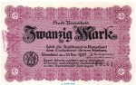 Banknote Stadt Remscheid , 20 Mark Schein in kfr. Geiger 443.02.a , von 1918 , Rheinland Großnotgeld