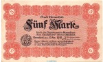 Banknote Stadt Remscheid , 5 Mark Schein in gbr. Geiger 443.01.b von 1918 , Rheinland Großnotgeld
