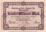 Banknote Stadt Speyer , 100 Millionen Mark Schein in L-gbr. Keller 4834.p , von 1923 , Pfalz Inflation