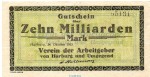 Banknote Verein der Arbeitgeber Harburg , 10 Milliarden Mark in gbr. Keller 2213.c von 1923 Hamburg Großnotgeld Inflation