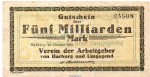 Banknote Verein der Arbeitgeber Harburg , 5 Milliarden Mark in gbr. Keller 2213.c von 1923 Hamburg Großnotgeld Inflation