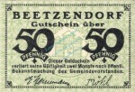 Beetzendorf , Notgeld 50 Pfennig Schein unc-kfr. Ti.0380.05.03 , Sachsen Anhalt o.D. Verkehrsausgabe