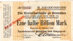 Bevensen , Banknote 1 halbe Billion Mark Schein in gbr. Keller 394.b , Niedersachsen 1923 Inflation