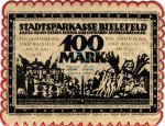 Bielefeld , Notgeld 100 Mark Schein -Seide- unc-kfr. Grab. 34.c , Westfalen 1921 Seriennotgeld