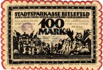 Bielefeld , Notgeld 100 Mark Stpl. -Seide- unc-kfr. Grab. 34.c , Westfalen 1921 Seriennotgeldv