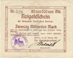 Borkum , Banknote 20 Milliarden Mark in gbr. Keller 535... Niedersachsen 1923 Inflation