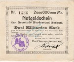 Borkum , Banknote 2 Milliarden Mark -B- gbr. Keller 535... Niedersachsen 1923 Inflation