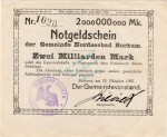 Borkum , Banknote 2 Milliarden Mark -B- L-gbr. Keller 535... Niedersachsen 1923 InflationBorkum , Banknote 2 Milliarden Mark -B- L-gbr. Keller 535... Niedersachsen 1923 Inflation