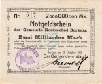 Borkum , Banknote 2 Milliarden Mark gbr. Keller 535... Niedersachsen 1923 Inflation