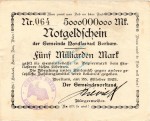 Borkum , Banknote 5 Milliarden Mark gbr. Keller 535... Niedersachsen 1923 Inflation