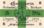 Borkum , Notgeld 5 Pfennig Schein unc-kfr. Ti.0845.05.15 , Niedersachsen 1920 Verkehrsausgabe