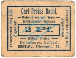 Breslau , Notgeld 2 Pfennig Schein in gbr. Tieste 0915.105.02 , Schlesien o.D. Verkehrsausgabe