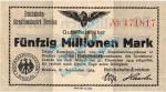 vBreslau , Notgeld 50 Millionen Mark Schein in kfr. Keller 603.c. , Schlesien 1923 Inflation