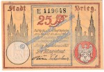 Brieg , Notgeld 25 Pfennig Schein in kfr. Tieste 0930.15.15 , Schlesien 1921 Verkehrsausgabe