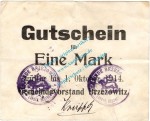 Brzezowitz , Notgeld 1 Mark Schein in gbr. Diessner 53.4 , Oberschlesien o.D. Notgeld 1914-15