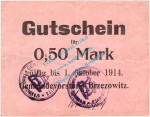 Brzezowitz , Notgeld 50 Pfennig Schein in gbr. Diessner 53.3 , Oberschlesien o.D. Notgeld 1914-15