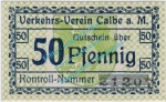 Calbe , Notgeld 50 Pfennig Schein in kfr. Tieste 1065.20.15 , Sachsen o.D. Verkehrsausgabe