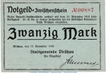 Dirschau , 20 Mark Notgeld Schein in kfr. Geiger 104.02.b von 1918 , Westpreussen Grossnotgeld