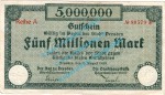 Dresden , Notgeld 5 Millionen Mark Schein in gbr. Bühn 1130.14 , Sachsen 1923 Inflation