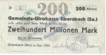 Ebersbach , Banknote 200 Millionen Mark Schein in gbr. Keller 1213.i , Sachsen 1923 Grossnotgeld Inflation