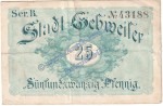 Gebweiler , Notgeld 25 Pfennig Schein in gbr. Tieste 2120.05.10 , Elsass o.D. Verkehrsausgabe
