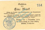 Geising , Notgeld 1 Mark Schein in kfr. Diessner 115.1.a , Sachsen 1914 Notgeld 1914-15