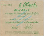 Gottesberg , Notgeld 5 Mark Schein in gbr. Diessner 129.4.c , Niederschlesien 1914 Notgeld 1914-15