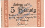 Graetz , Notgeld 5 Pfennig Schein in kfr. Tieste 2420.05.01 , Posen 1917 Verkehrsausgabe