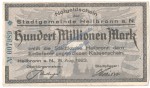 Heilbronn , Banknote 100 Millionen Mark Schein in gbr. Keller 2294 , Württemberg 1923 Grossnotgeld - Inflation