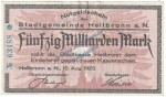 Heilbronn , Banknote 50 Milliarden Mark Schein in f-kfr. Keller 2294 , Württemberg 1923 Grossnotgeld - Inflation