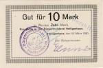 Heiligenhaus , Banknote 10 Mark Schein unc-kfr. Geiger 229.02.b , Rheinland 1920 Grossnotgeld