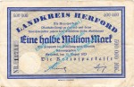 Herford , Notgeld 1 halbe Million Mark in gbr. Keller 2332.a , Westfalen 1923 Inflation