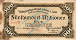 Herne , Banknote 500 Millionen Mark Schein in gbr. Keller 2343.i , Westfalen 1923 Grossnotgeld - Inflation