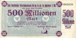 Herten , Banknote 500 Millionen Mark Schein in gbr Keller 2358.h. , Westfalen 1923 Inflation