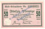Insterburg , Notgeld 50 Pfennig Schein in kfr. Tieste 3210.10.01 , Ost Preußen 1918 Verkehrsausgabe